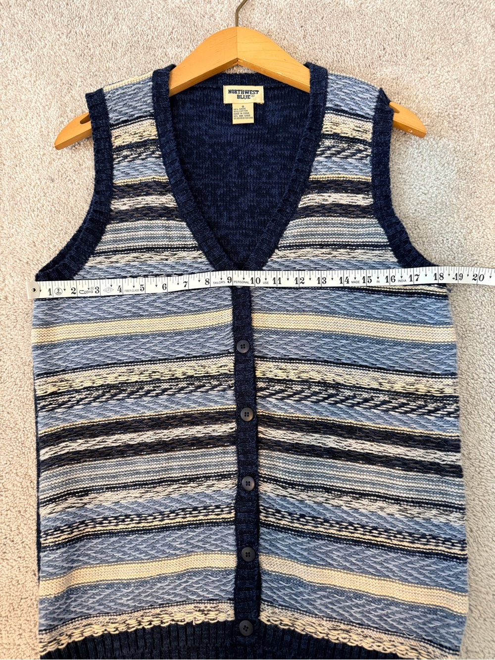 Vintage Northwest Blue Striped V-Neck Knit Sweater Vest - Picture 5 of 6